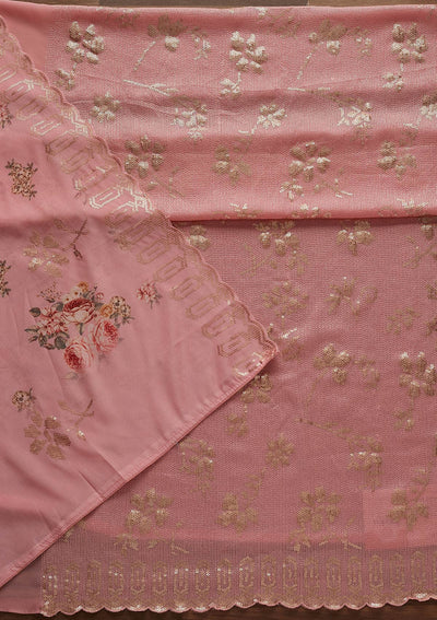 Baby Pink Sequins Georgette Designer Unstitched Salwar Suit - Koskii
