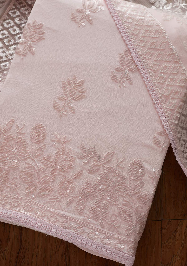Baby Pink Sequins Georgette Designer Unstitched Salwar Suit - koskii