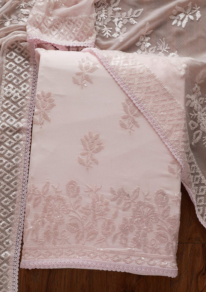 Baby Pink Sequins Georgette Designer Unstitched Salwar Suit - koskii