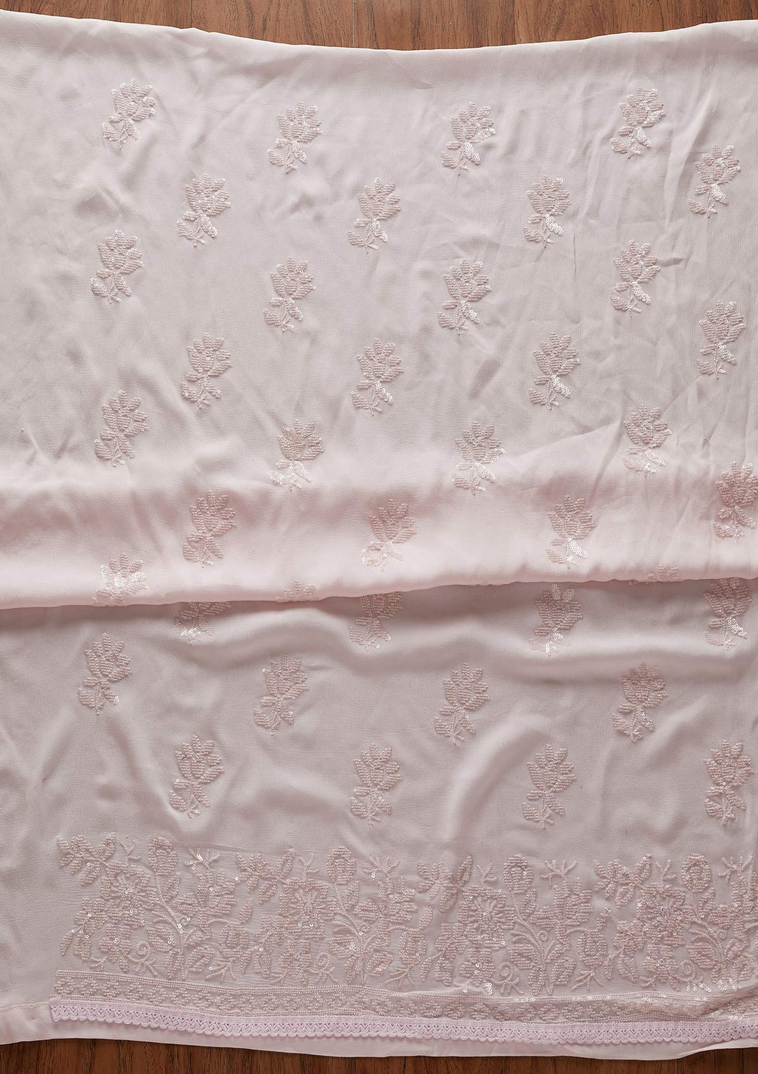 Baby Pink Sequins Georgette Designer Unstitched Salwar Suit - koskii