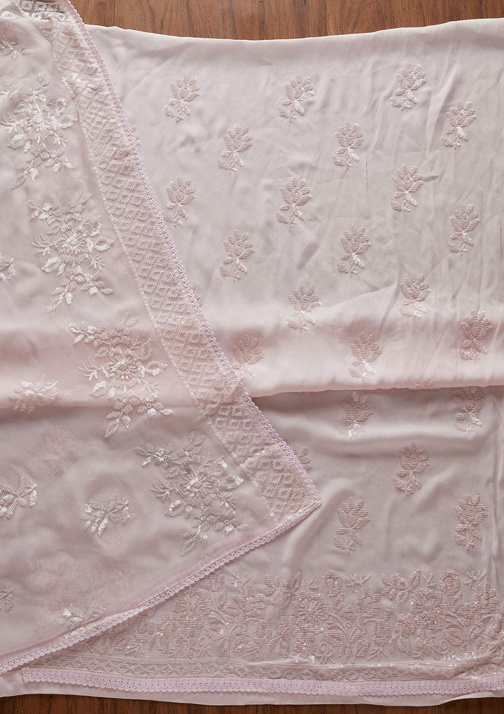 Baby Pink Sequins Georgette Designer Unstitched Salwar Suit - koskii