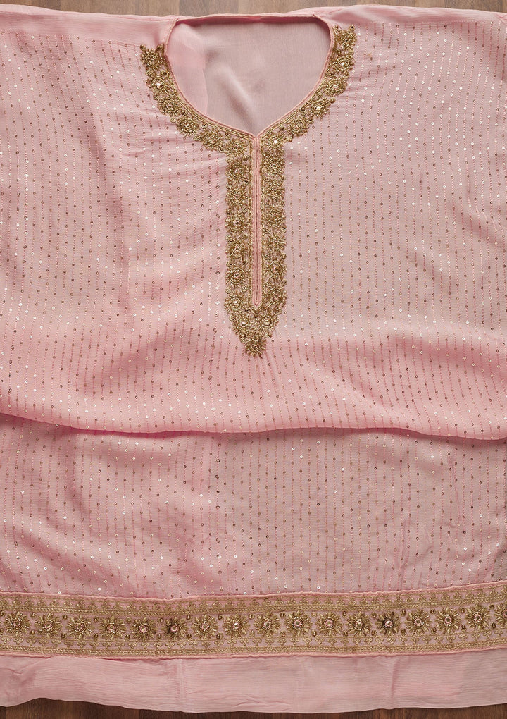 Baby Pink Sequins Georgette Unstitched Salwar Suit-Koskii