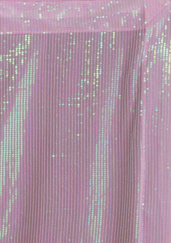 Baby Pink Sequins Georgette Saree-Koskii