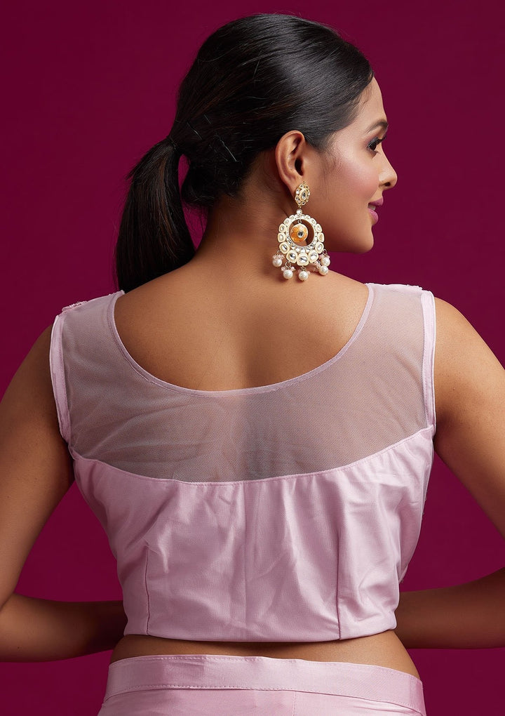 Baby Pink Sequins Lycra Designer Saree - koskii