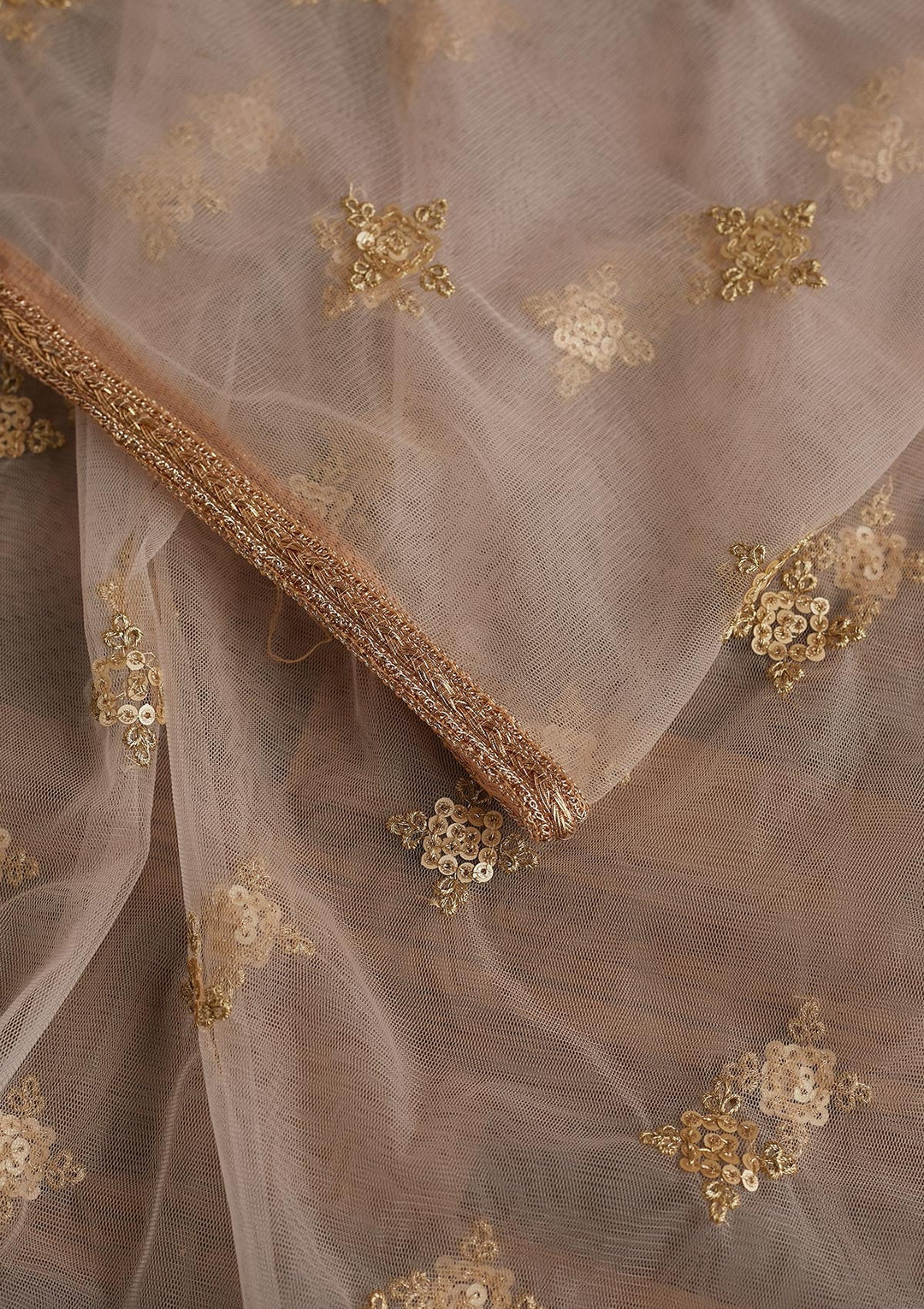 Baby Pink Sequins Net Readymade Dupatta - Koskii