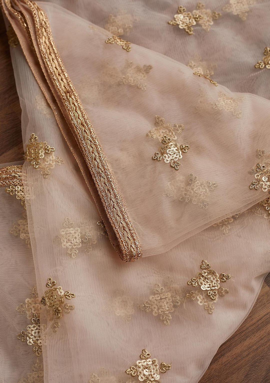 Baby Pink Sequins Net Readymade Dupatta - Koskii