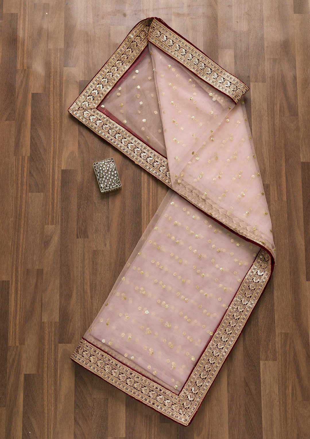 Baby Pink Sequins Net Dupatta-Koskii