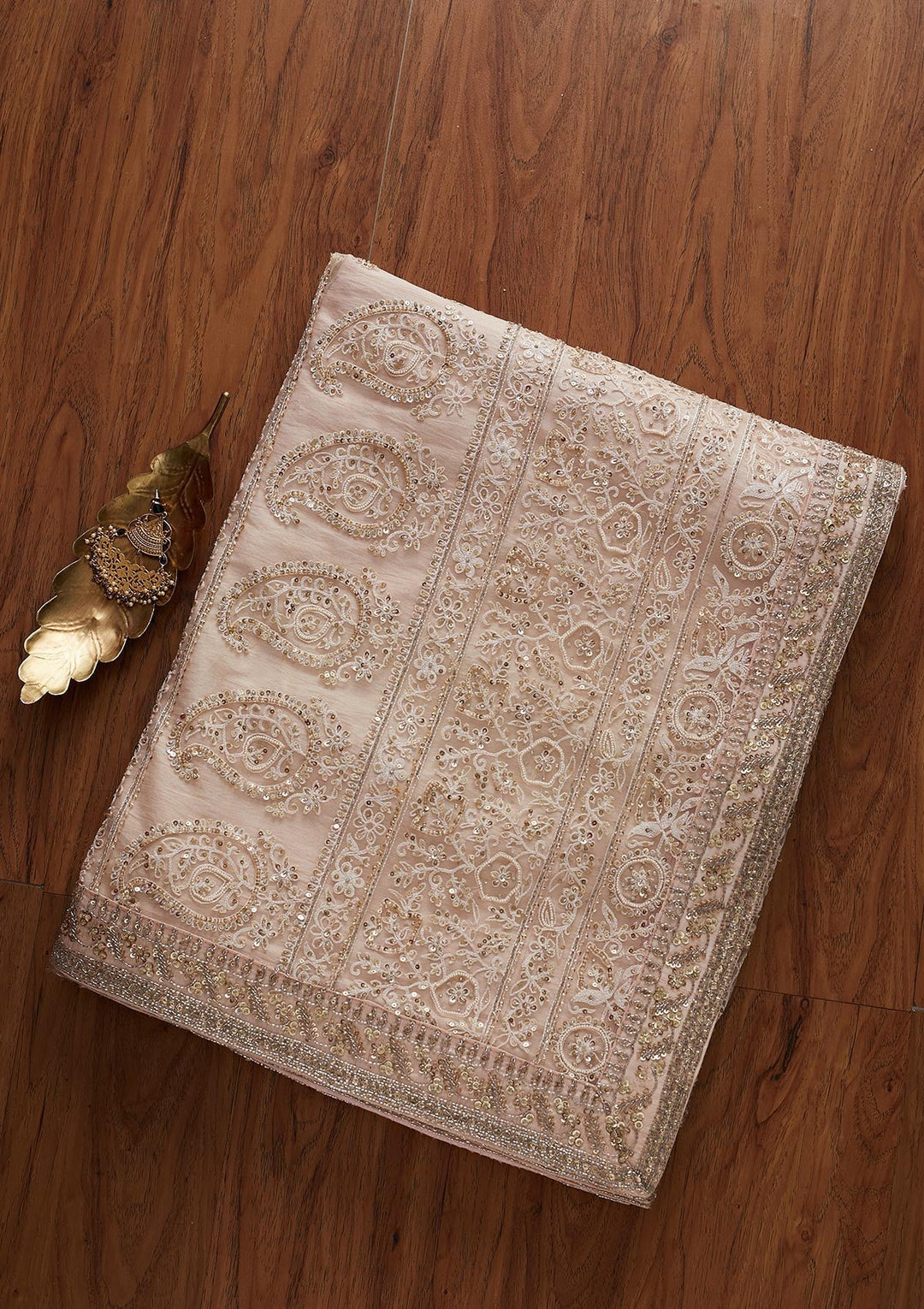 Baby Pink Sequins Net Designer Saree - koskii
