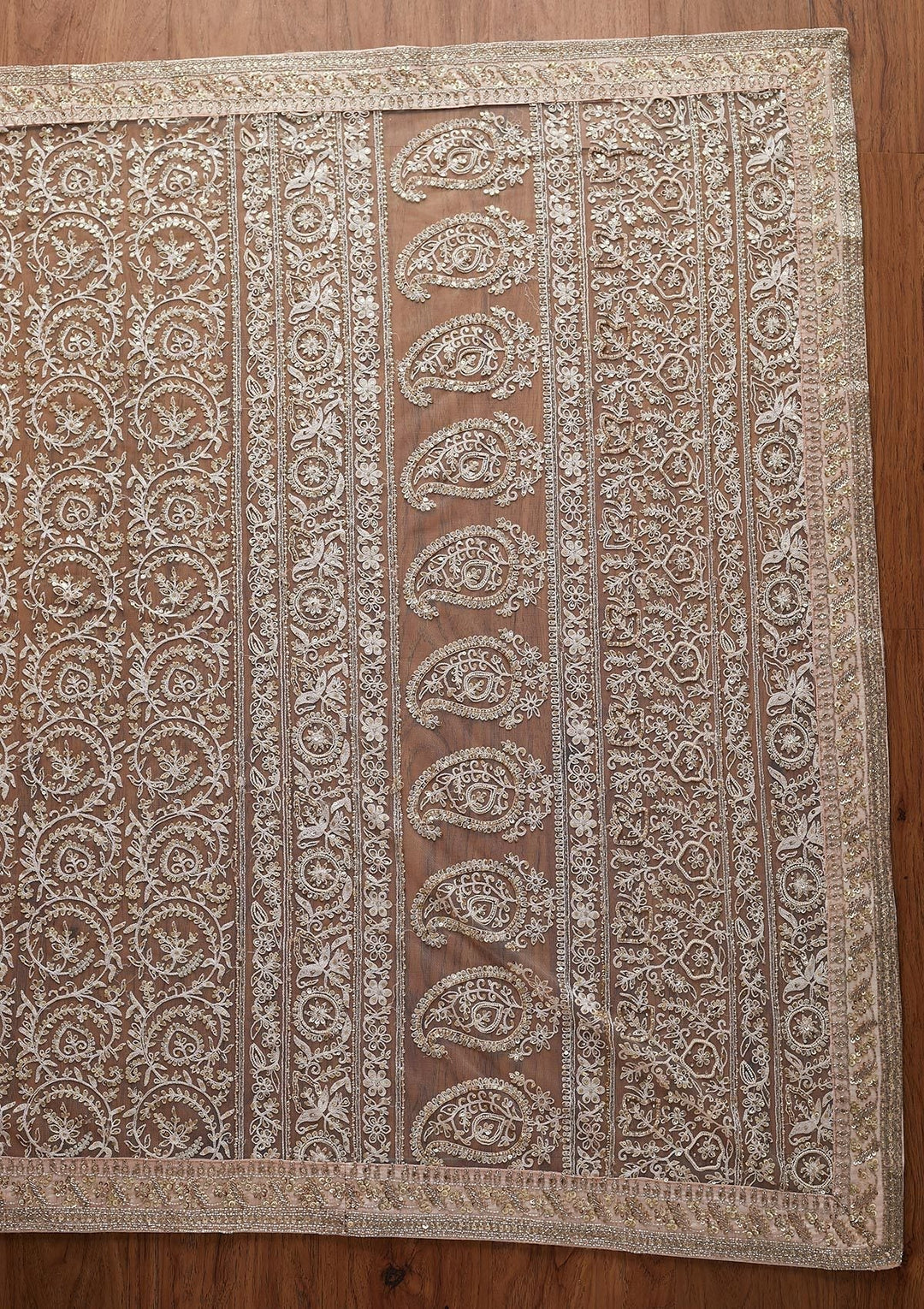 Baby Pink Sequins Net Designer Saree - koskii