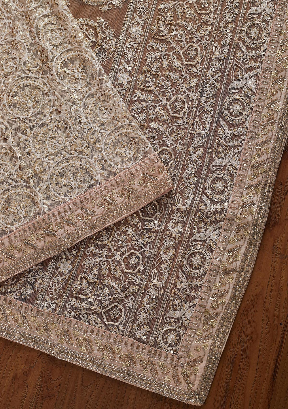 Baby Pink Sequins Net Designer Saree - koskii