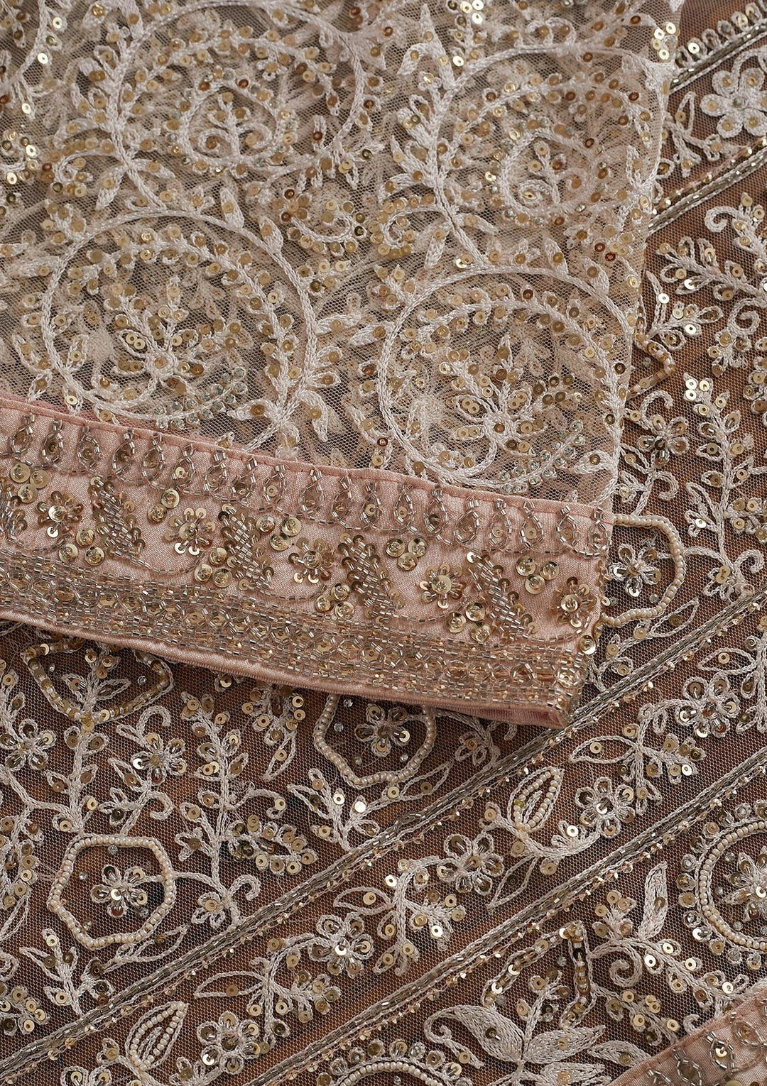 Baby Pink Sequins Net Designer Saree - koskii