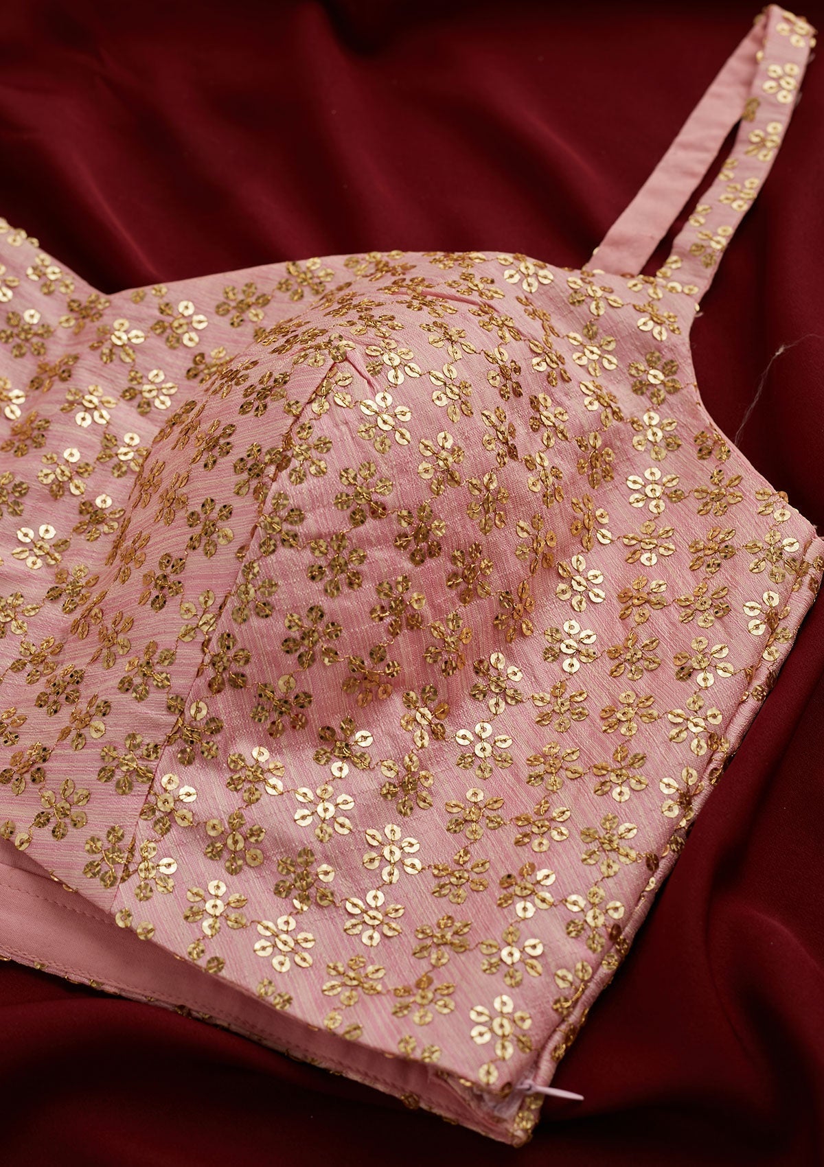 Baby Pink Sequins Raw Silk Designer Readymade Blouse - Koskii
