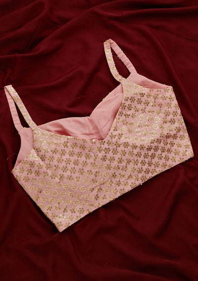 Baby Pink Sequins Raw Silk Designer Readymade Blouse - Koskii