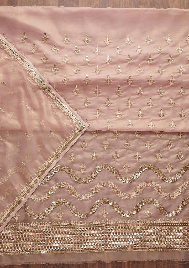 Baby Pink Sequins Organza Unstitched Salwar Suit-Koskii