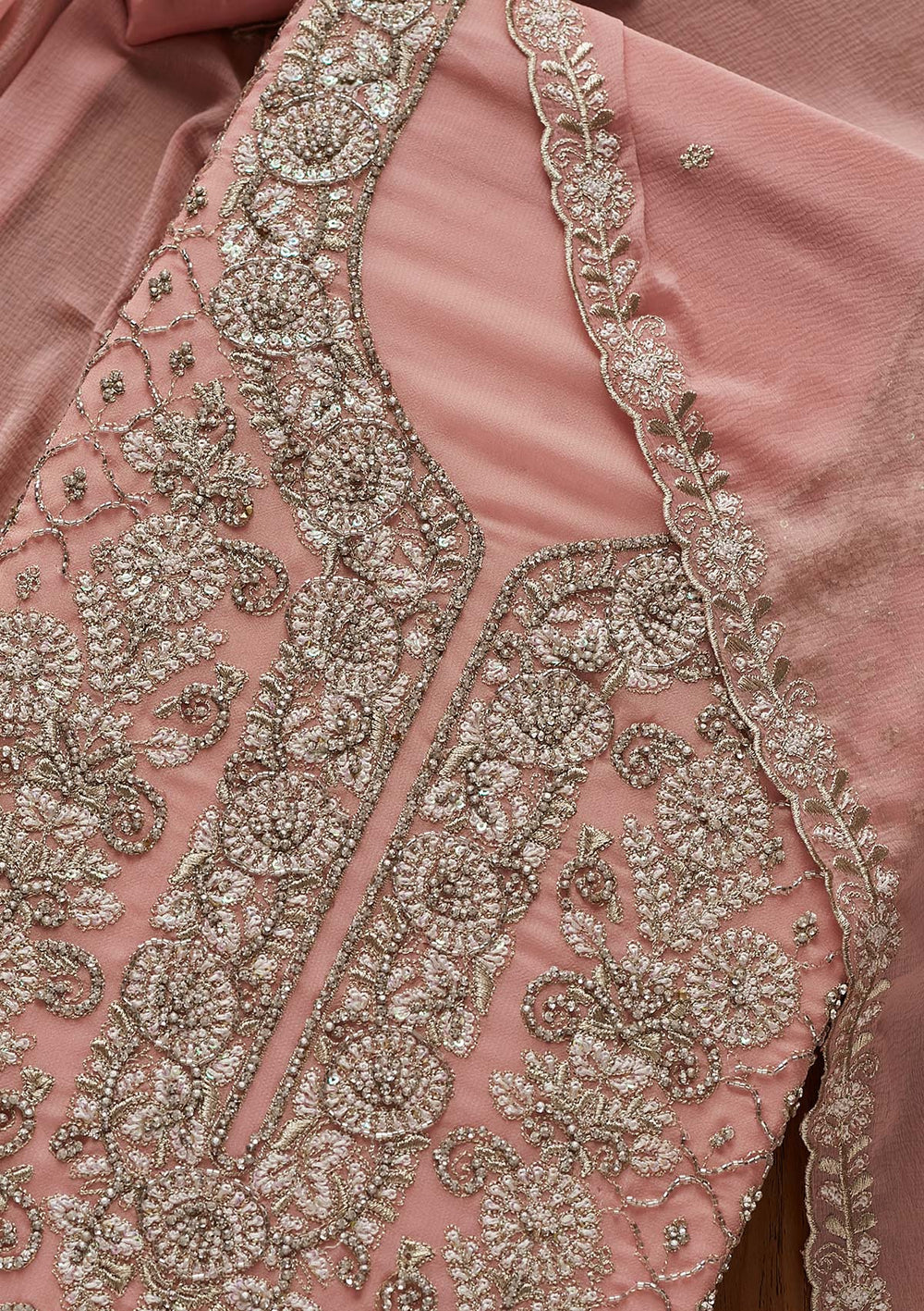 Baby Pink Silver Stonework Georgette Designer Semi-Stitched Salwar Suit - Koskii