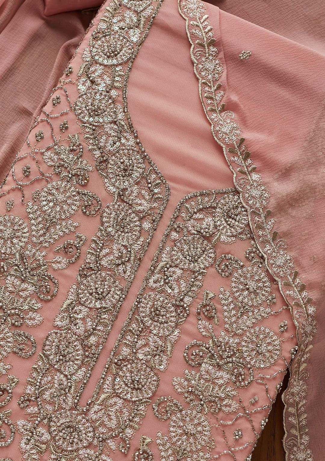 Baby Pink Silver Stonework Georgette Designer Semi-Stitched Salwar Suit - Koskii