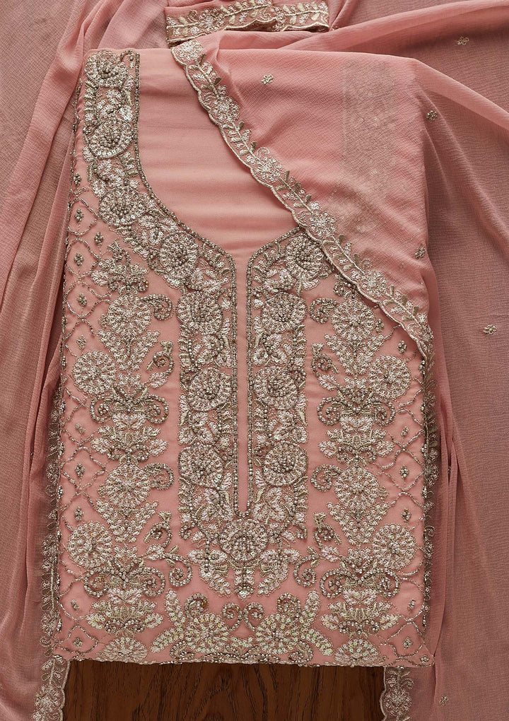 Baby Pink Silver Stonework Georgette Designer Semi-Stitched Salwar Suit - Koskii