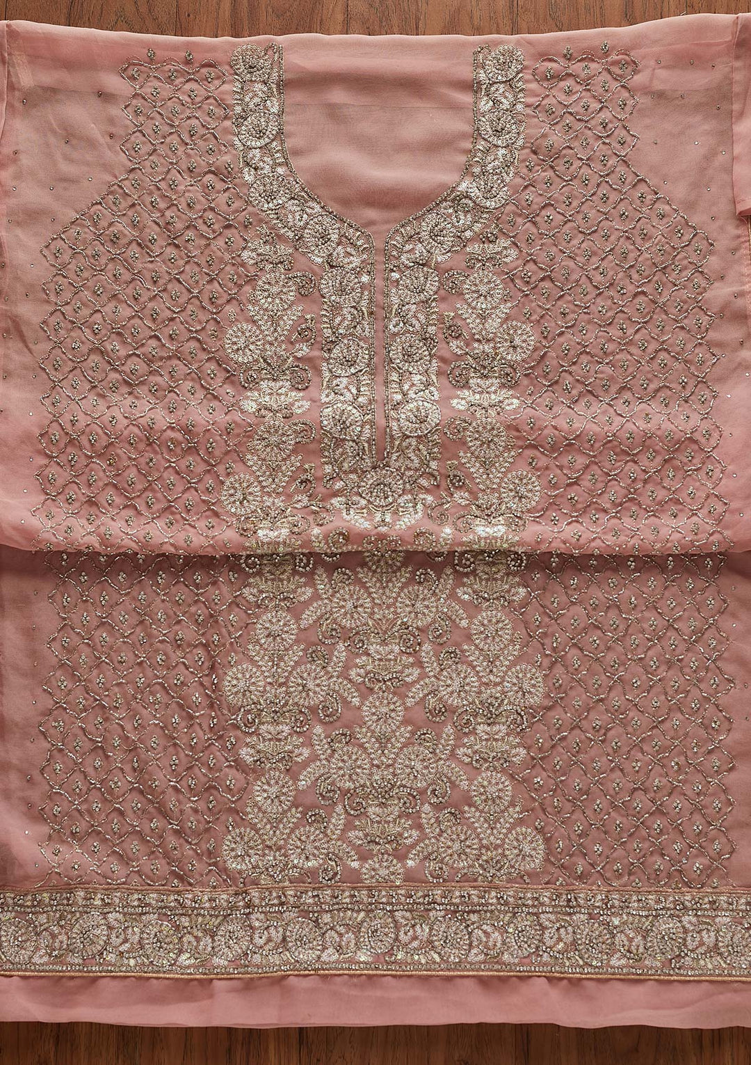 Baby Pink Silver Stonework Georgette Designer Semi-Stitched Salwar Suit - Koskii