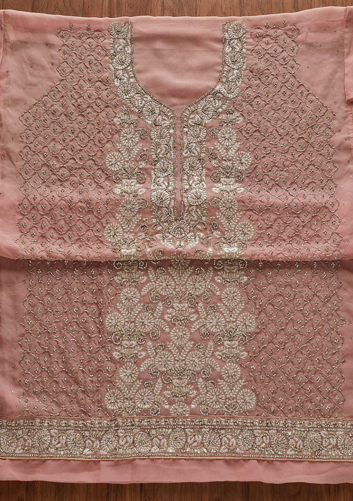 Baby Pink Silver Stonework Georgette Designer Semi-Stitched Salwar Suit - Koskii