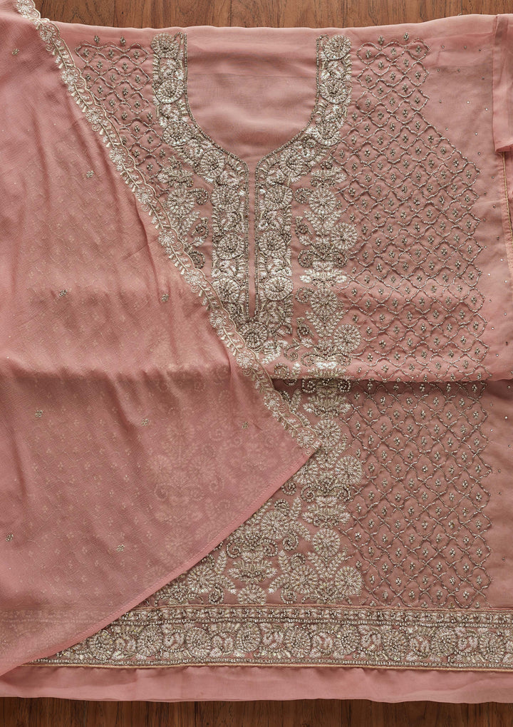 Baby Pink Silver Stonework Georgette Designer Semi-Stitched Salwar Suit - Koskii