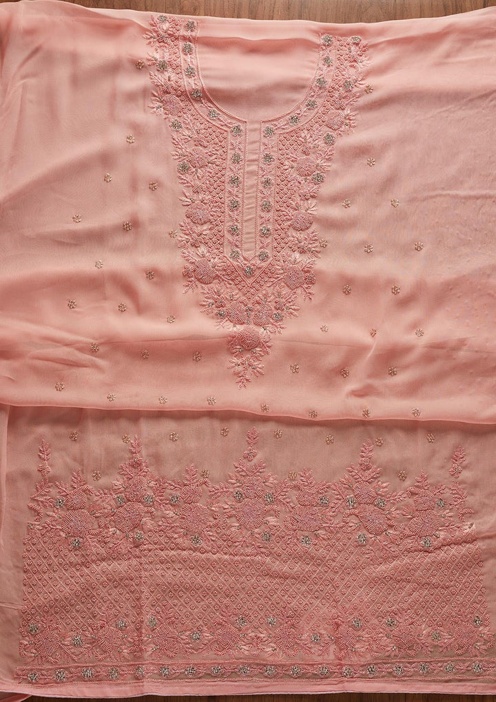 Baby Pink Silver Stonework Georgette Designer Unstitched Salwar Suit - koskii