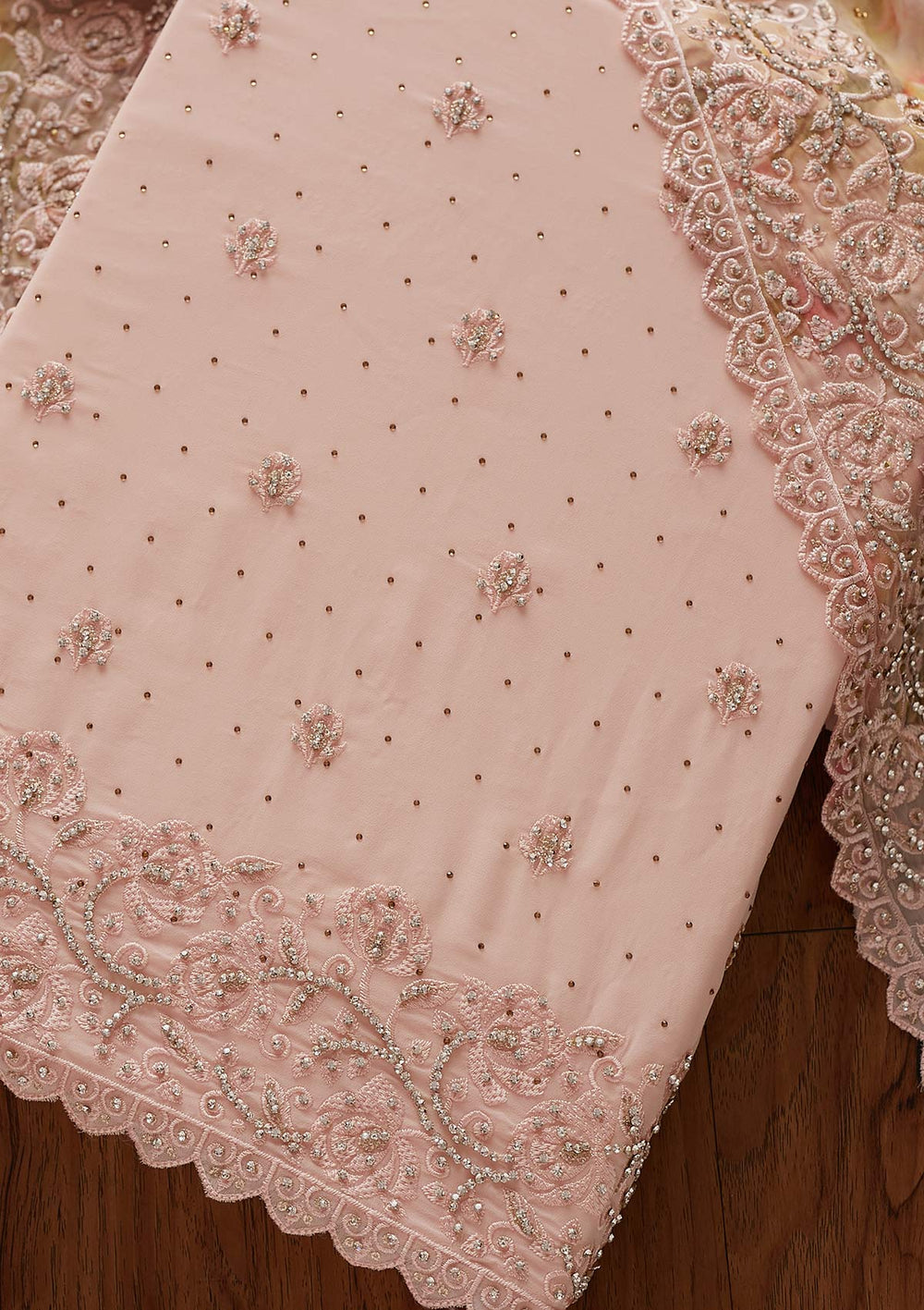 Baby Pink Silver Stonework Georgette Designer Unstitched Salwar Suit - koskii