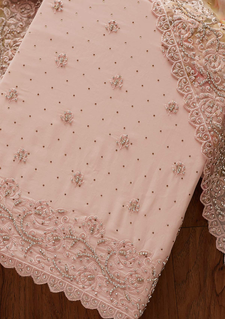 Baby Pink Silver Stonework Georgette Designer Unstitched Salwar Suit - koskii