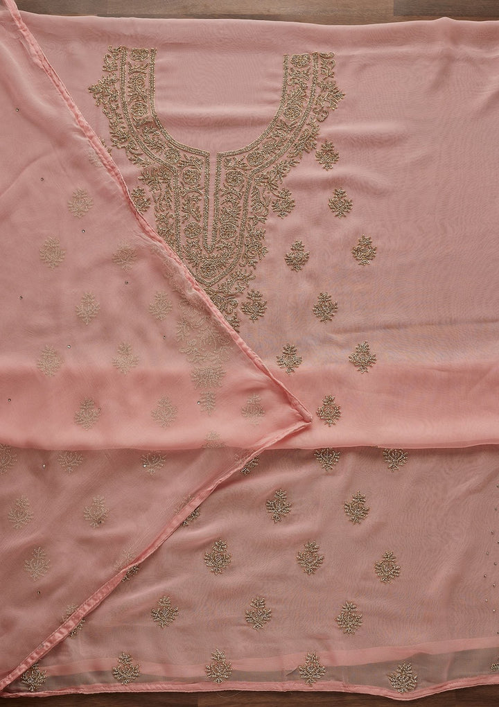 Baby Pink Silver Stonework Georgette Unstitched Salwar Suit - Koskii