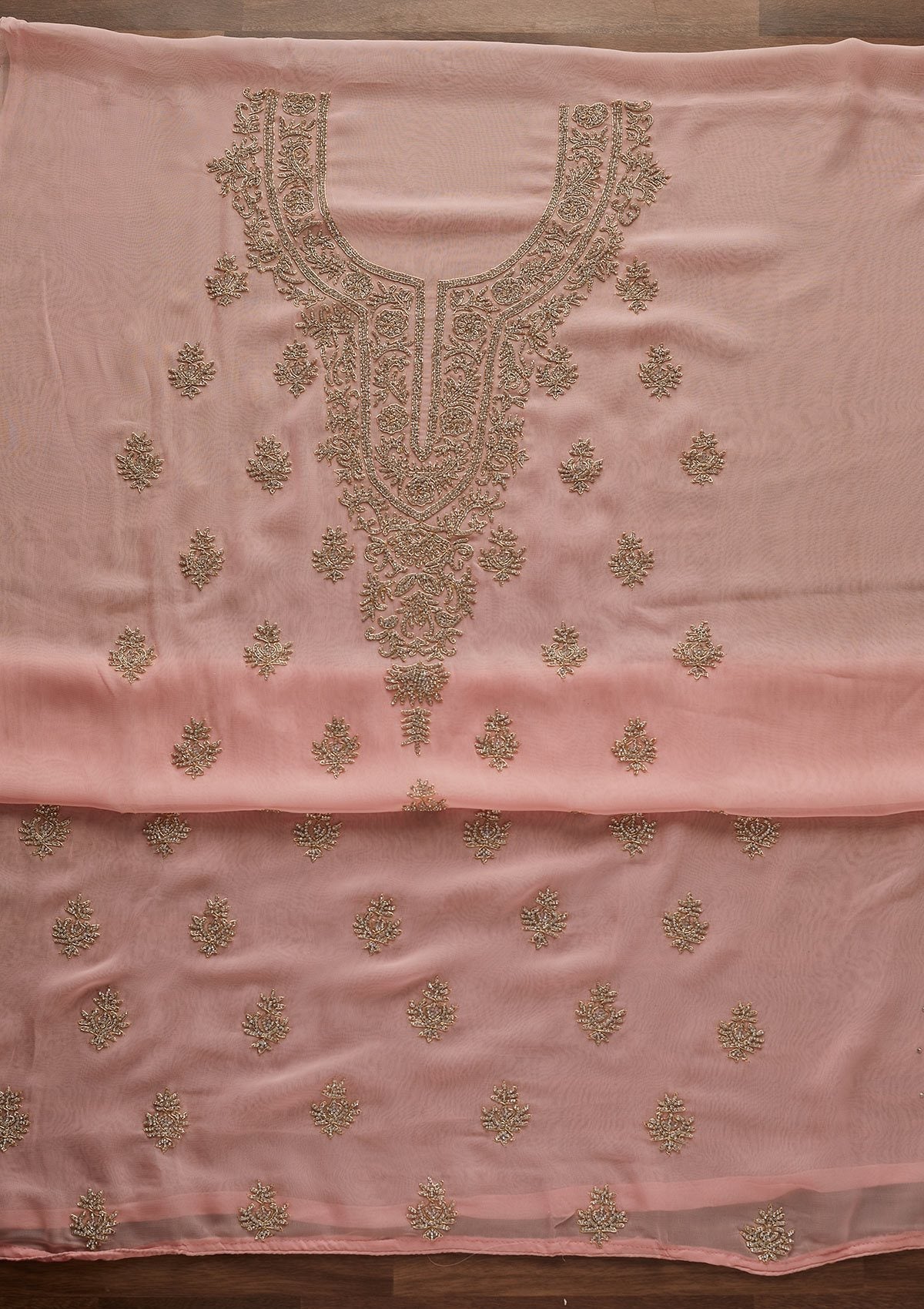 Baby Pink Silver Stonework Georgette Unstitched Salwar Suit - Koskii