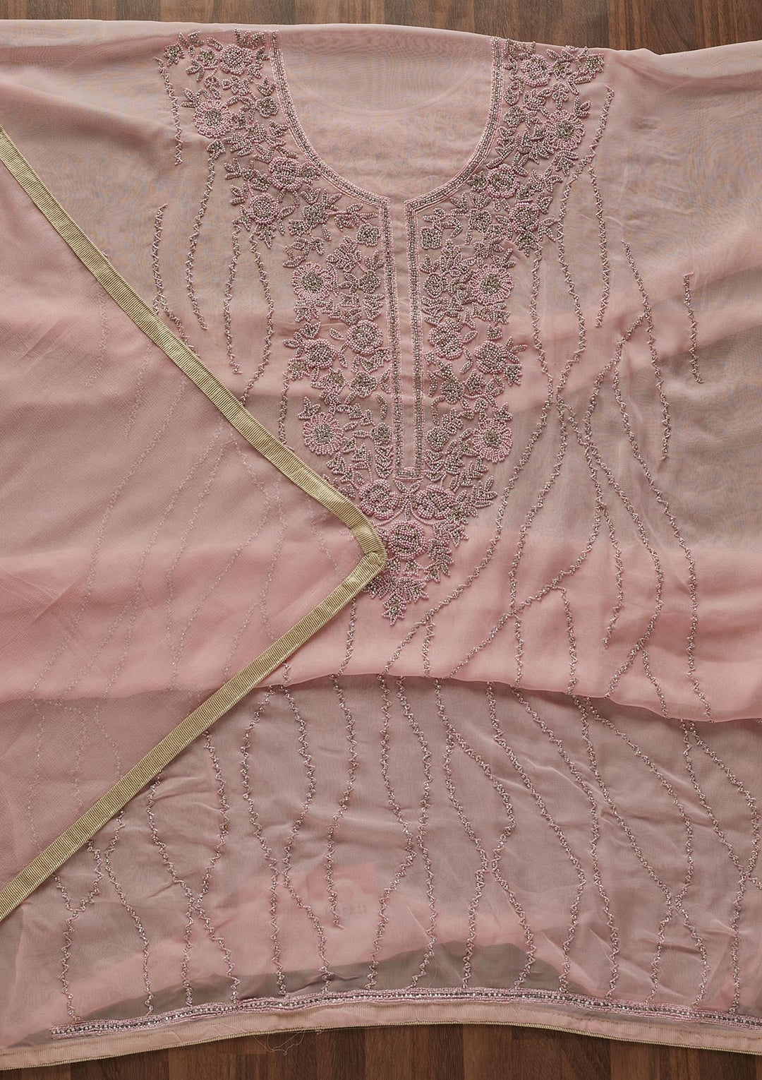 Baby Pink Silver Stonework Georgette Designer Unstitched Salwar Suit - Koskii