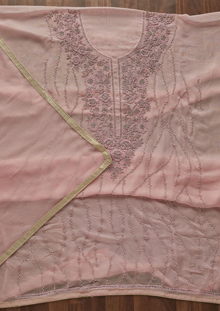 Baby Pink Silver Stonework Georgette Designer Unstitched Salwar Suit - Koskii
