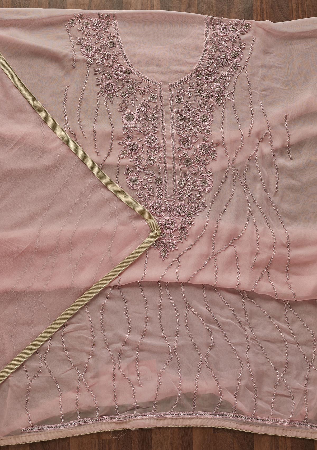 Baby Pink Silver Stonework Georgette Designer Unstitched Salwar Suit - Koskii