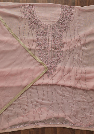 Baby Pink Silver Stonework Georgette Designer Unstitched Salwar Suit - Koskii