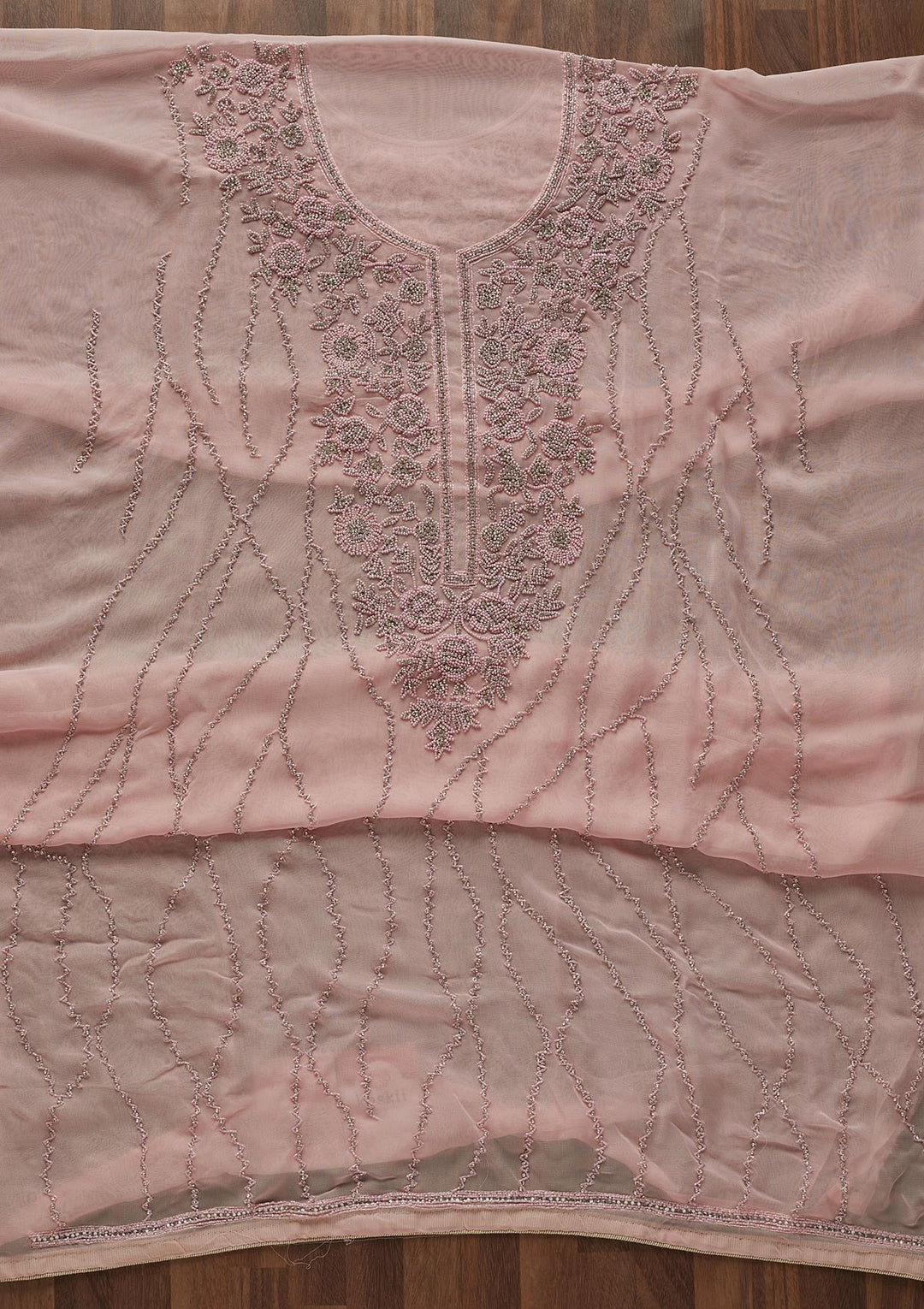 Baby Pink Silver Stonework Georgette Designer Unstitched Salwar Suit - Koskii