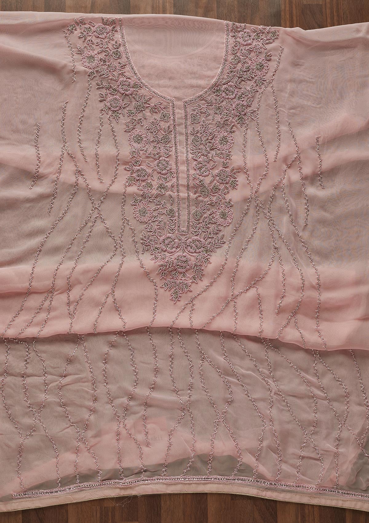 Baby Pink Silver Stonework Georgette Designer Unstitched Salwar Suit - Koskii