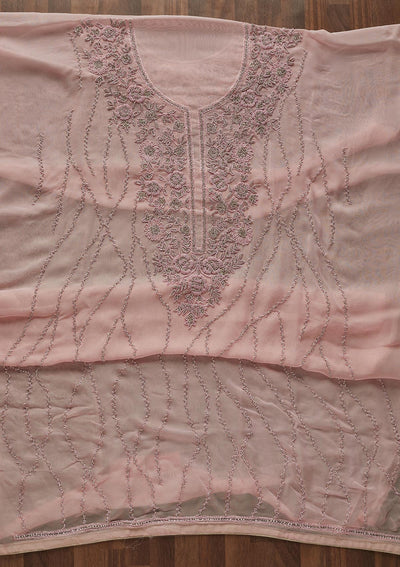 Baby Pink Silver Stonework Georgette Designer Unstitched Salwar Suit - Koskii
