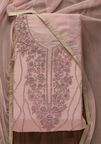 Baby Pink Silver Stonework Georgette Designer Unstitched Salwar Suit - Koskii