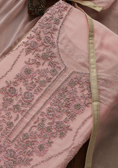Baby Pink Silver Stonework Georgette Designer Unstitched Salwar Suit - Koskii