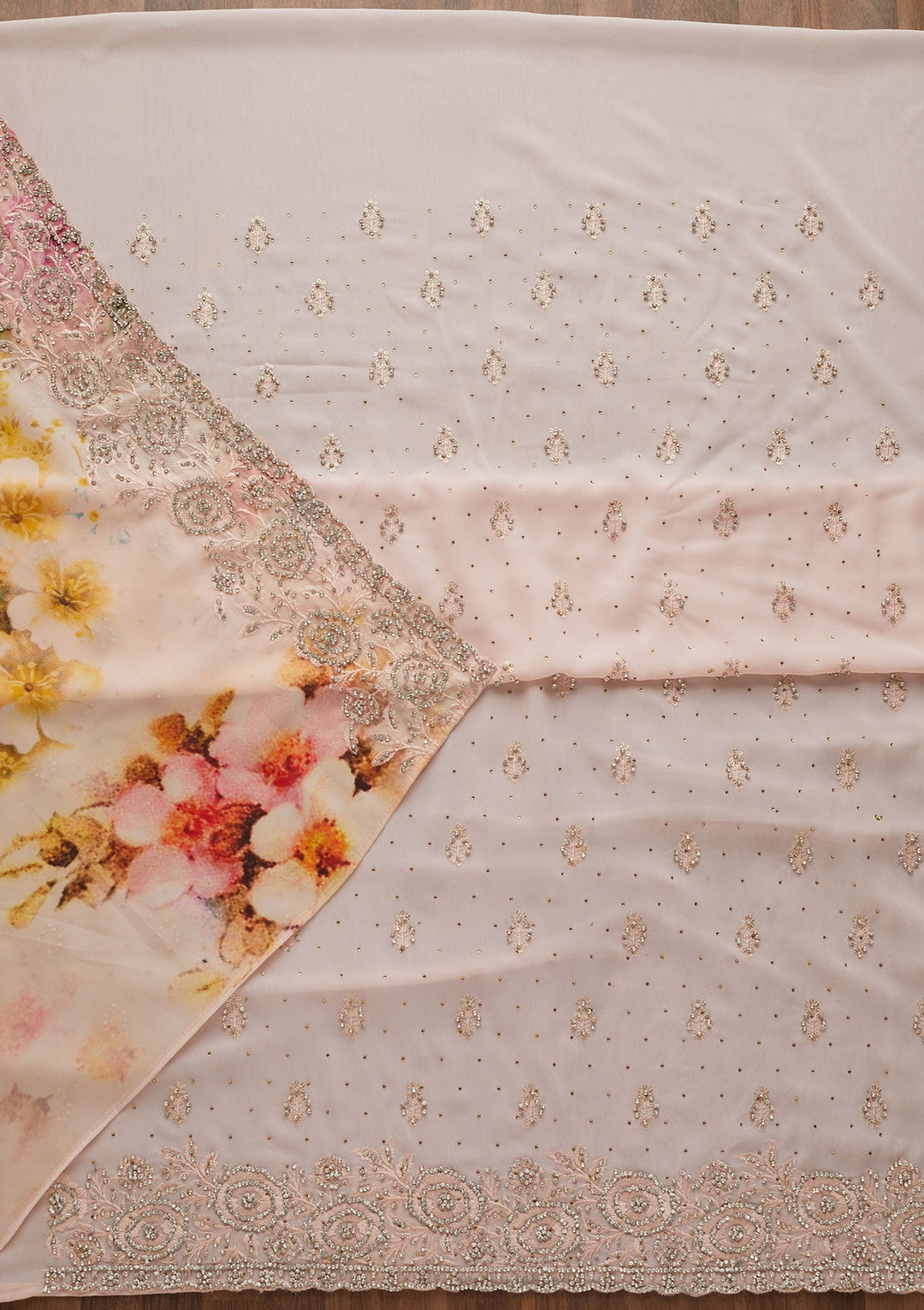 Baby Pink Silver Stonework Georgette Unstitched Salwar Suit-Koskii