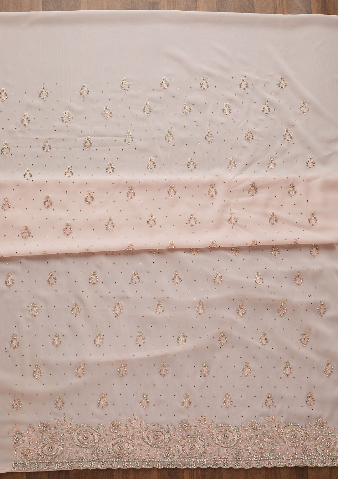 Baby Pink Silver Stonework Georgette Unstitched Salwar Suit-Koskii