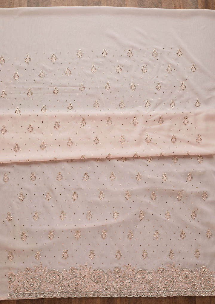 Baby Pink Silver Stonework Georgette Unstitched Salwar Suit-Koskii