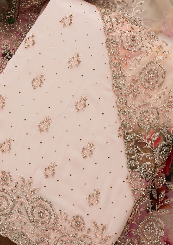 Baby Pink Silver Stonework Georgette Unstitched Salwar Suit-Koskii