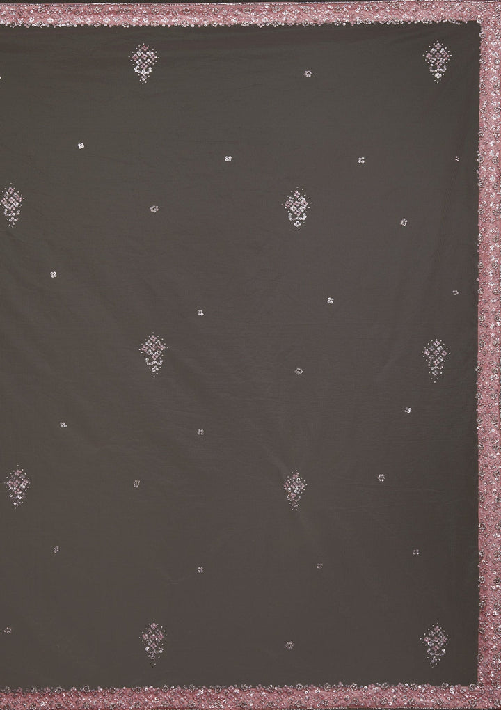 Baby Pink Silver Stonework Net Designer Lehenga - Koskii