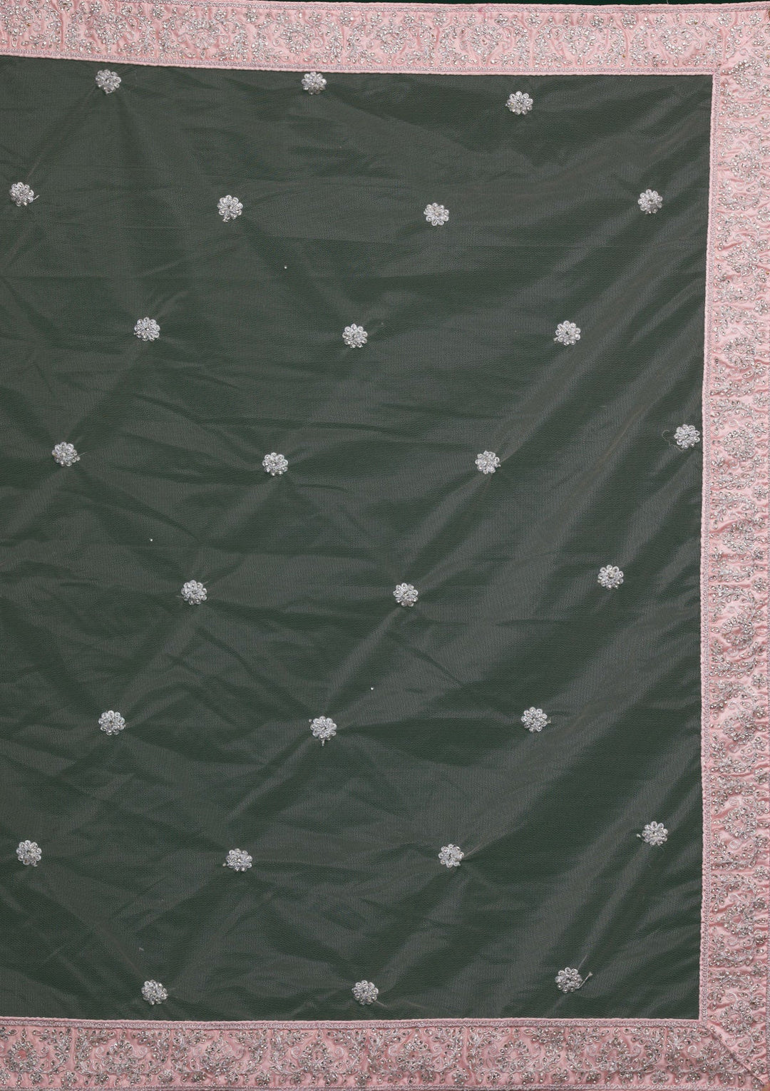 Baby Pink Silver Stonework Net Lehenga-koskii