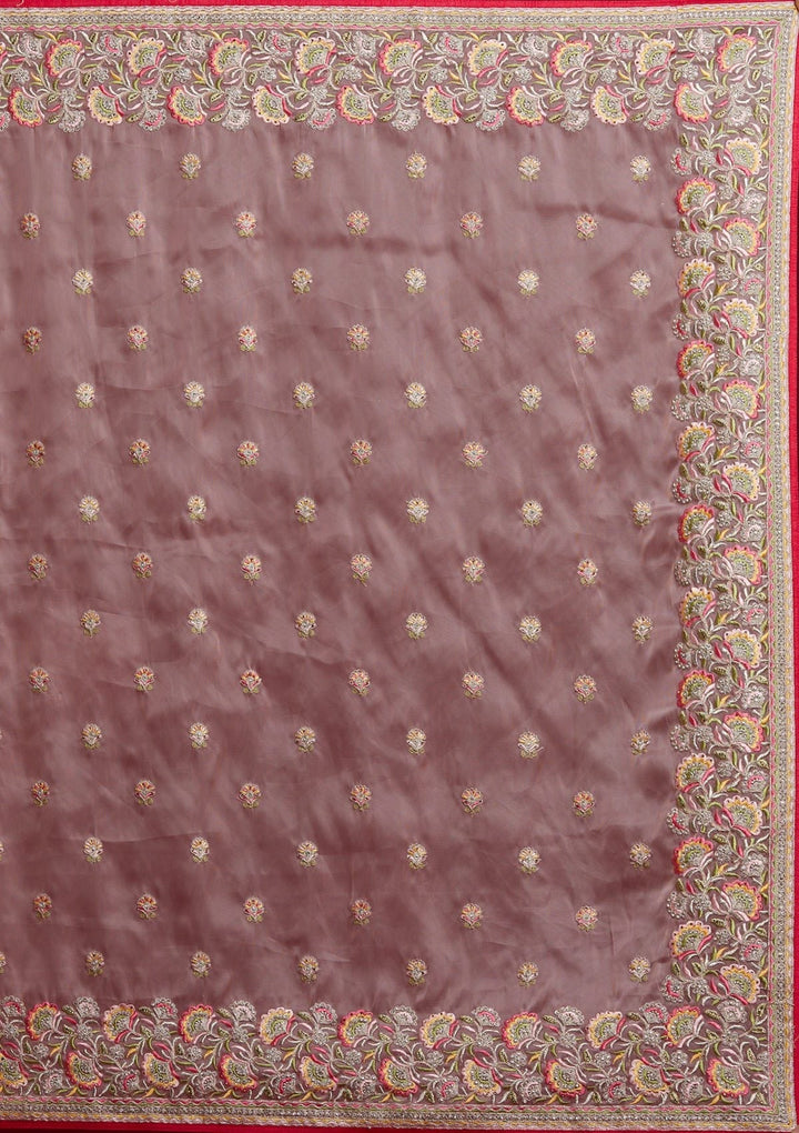 Baby Pink Silver Stonework Tissue Designer Saree - koskii