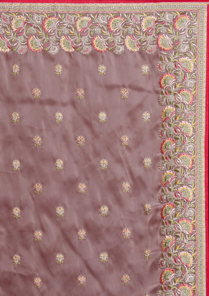 Baby Pink Silver Stonework Tissue Designer Saree - koskii