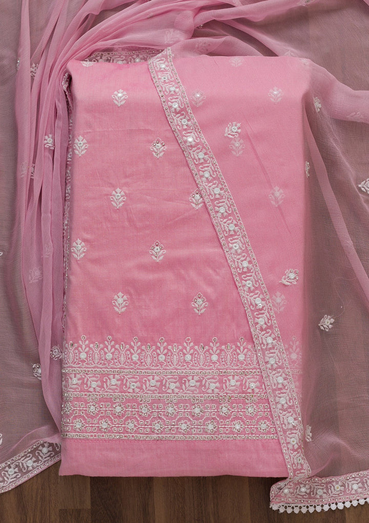 Baby Pink Stonework Cotton Unstitched Salwar Suit-Koskii
