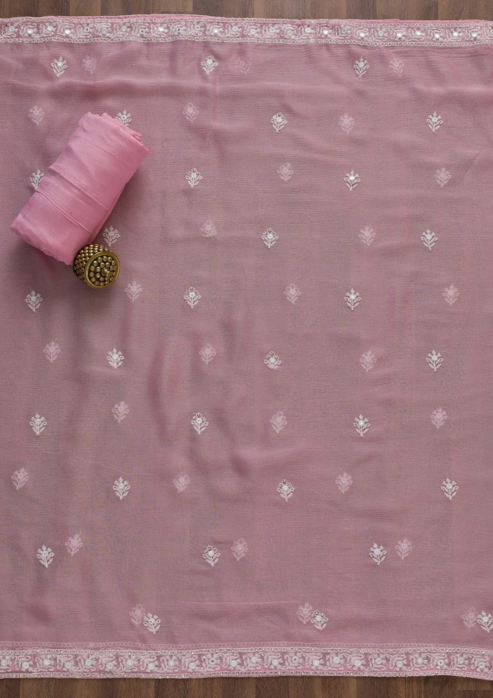 Baby Pink Stonework Cotton Unstitched Salwar Suit-Koskii