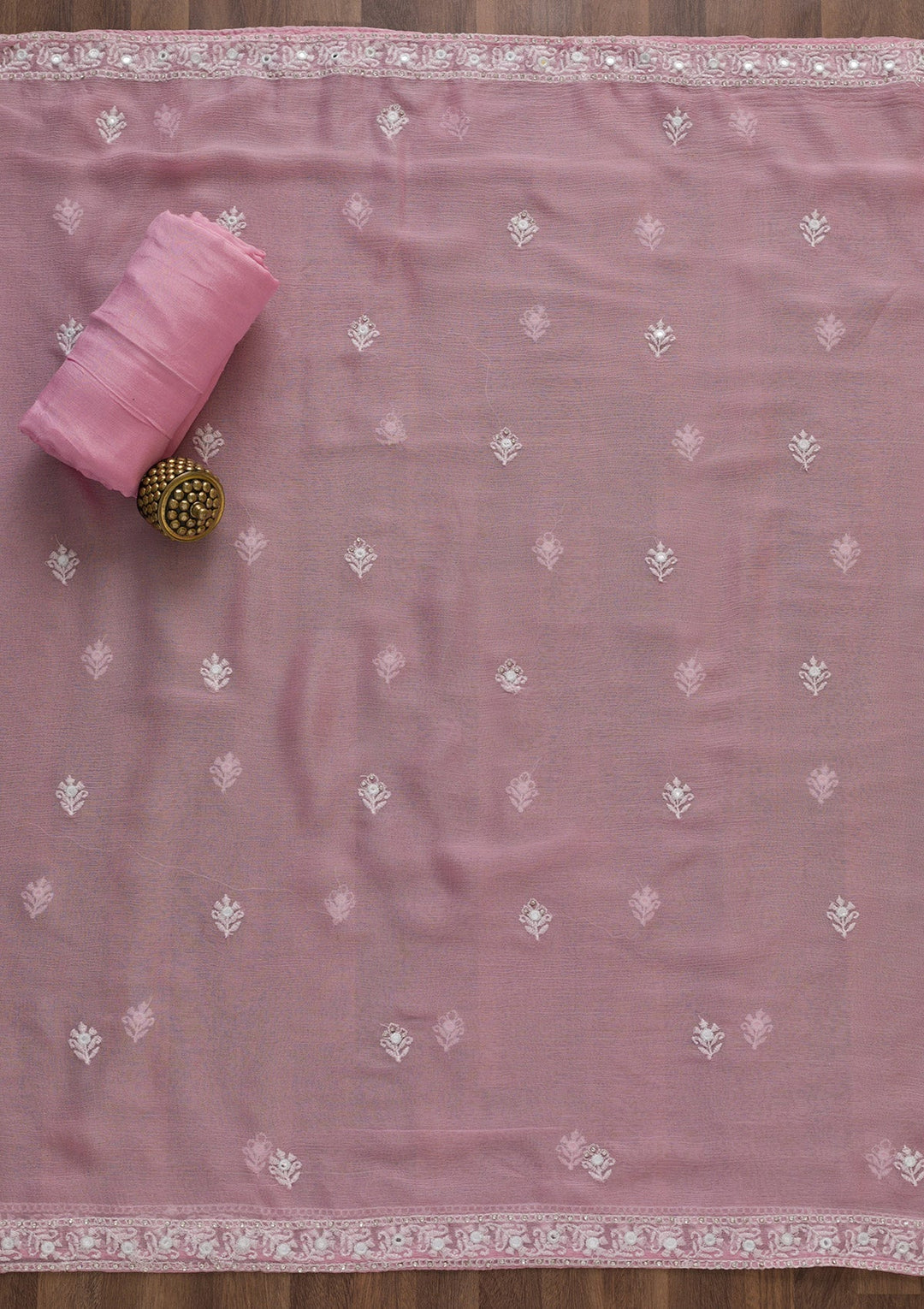 Baby Pink Stonework Cotton Unstitched Salwar Suit-Koskii