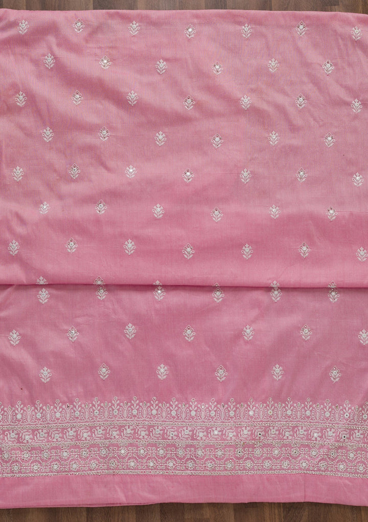 Baby Pink Stonework Cotton Unstitched Salwar Suit-Koskii